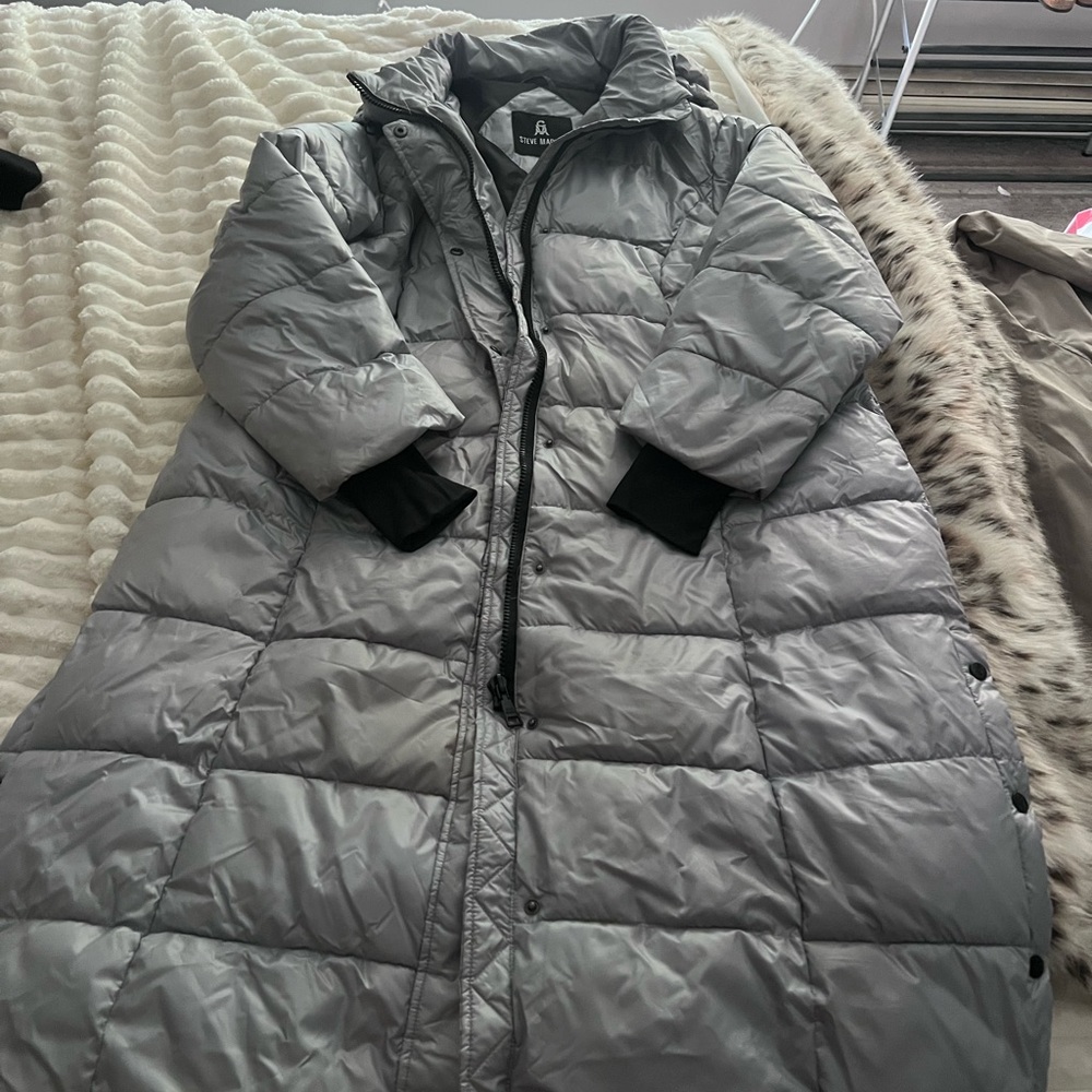 Steve Madden Silver Quilted Long Puffer Coat
